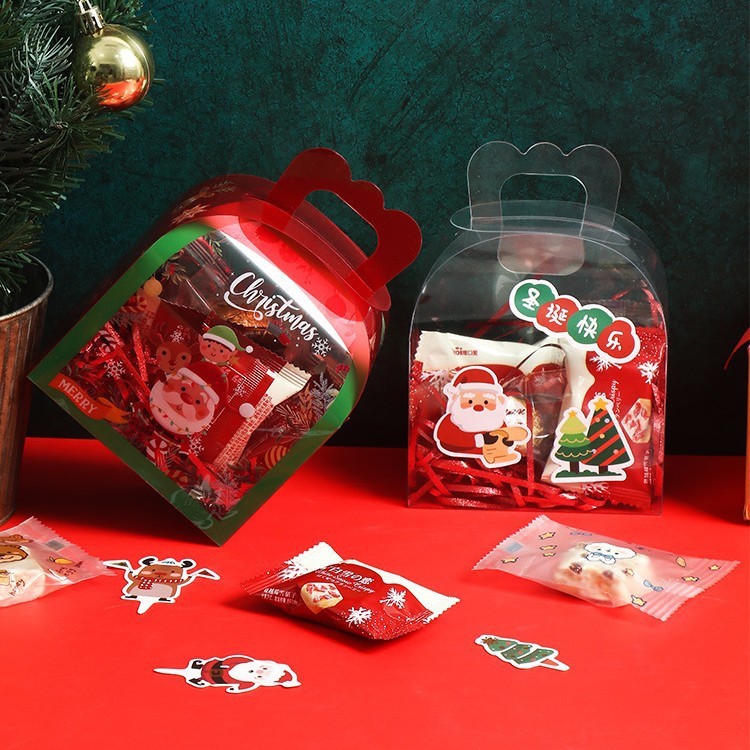 新しいクリスマスの手提げ箱クッキー牛圧延糖小プレゼント箱サンタクロース透明手提げ空箱|undefined