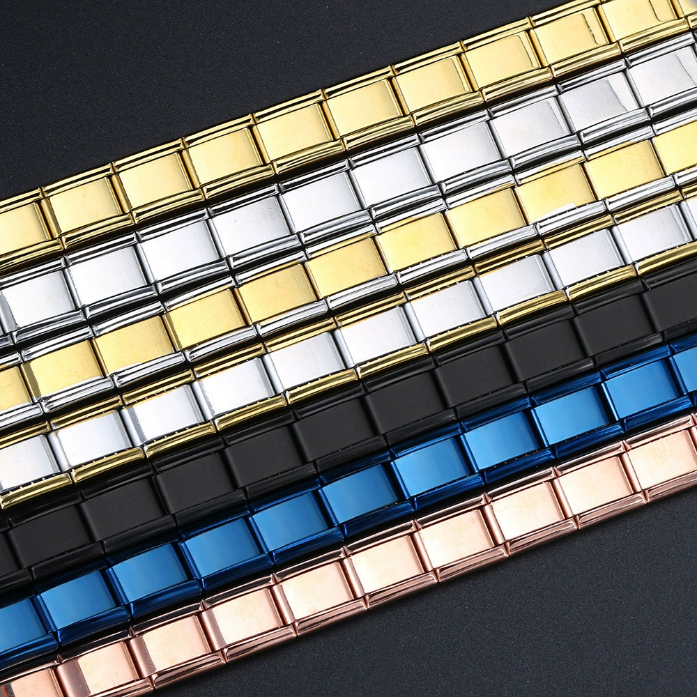 Italian module bracelet, elastic stitching titanium charm strap, multi-color stainless finish