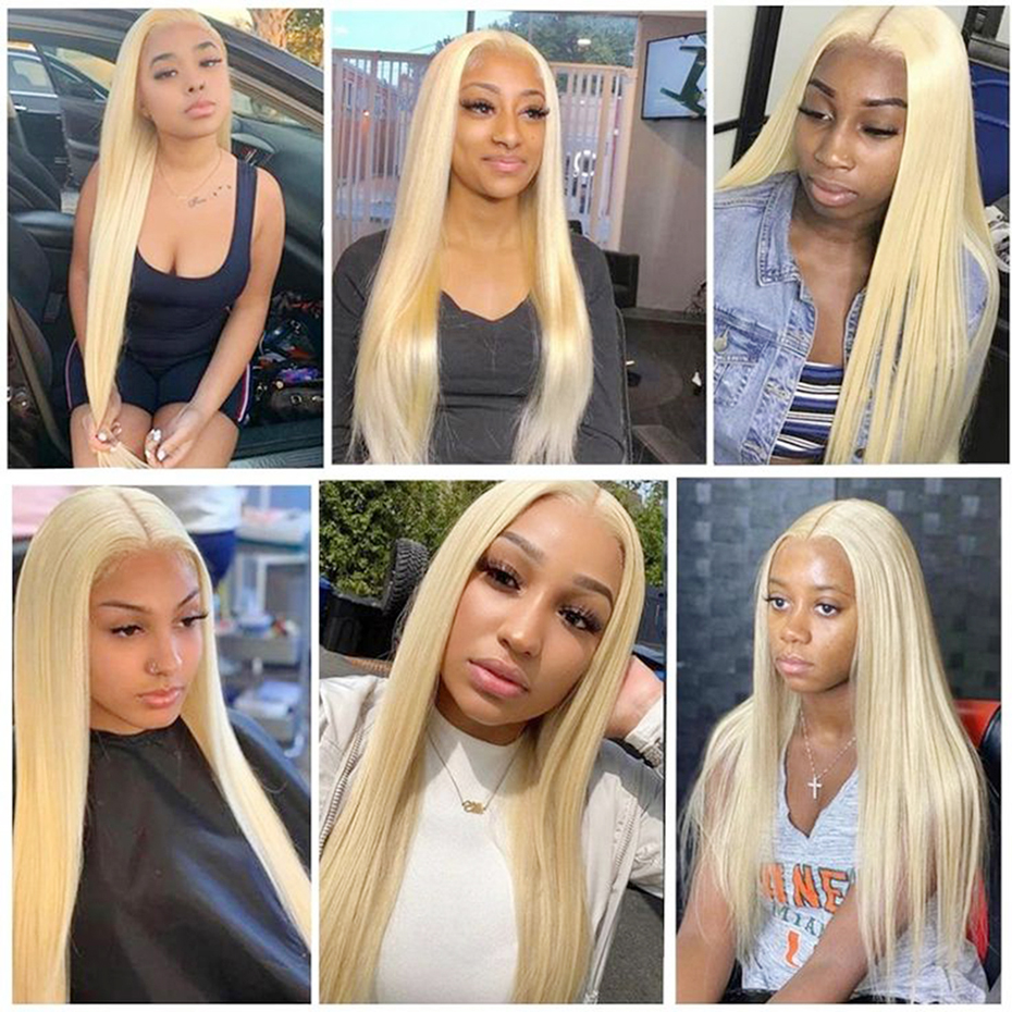 Peluca llena del pelo humano real de oro blanco Peluca recta rubia del cordón del pelo humano 613 #