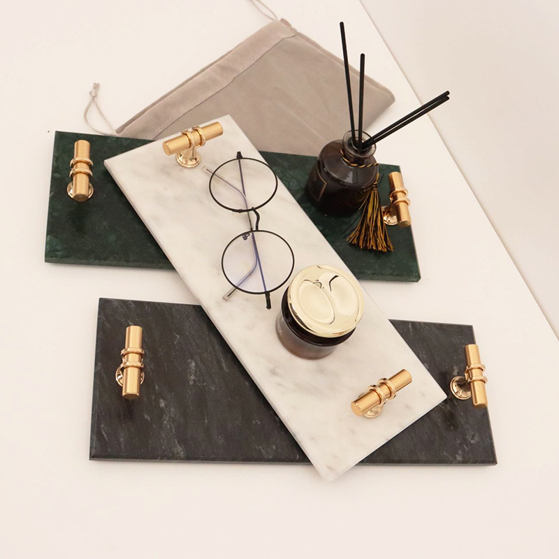 Nordic ins estilo simple luz de lujo bandeja de mármol natural cosméticos bandeja de almacenamiento rectangular decoración suave