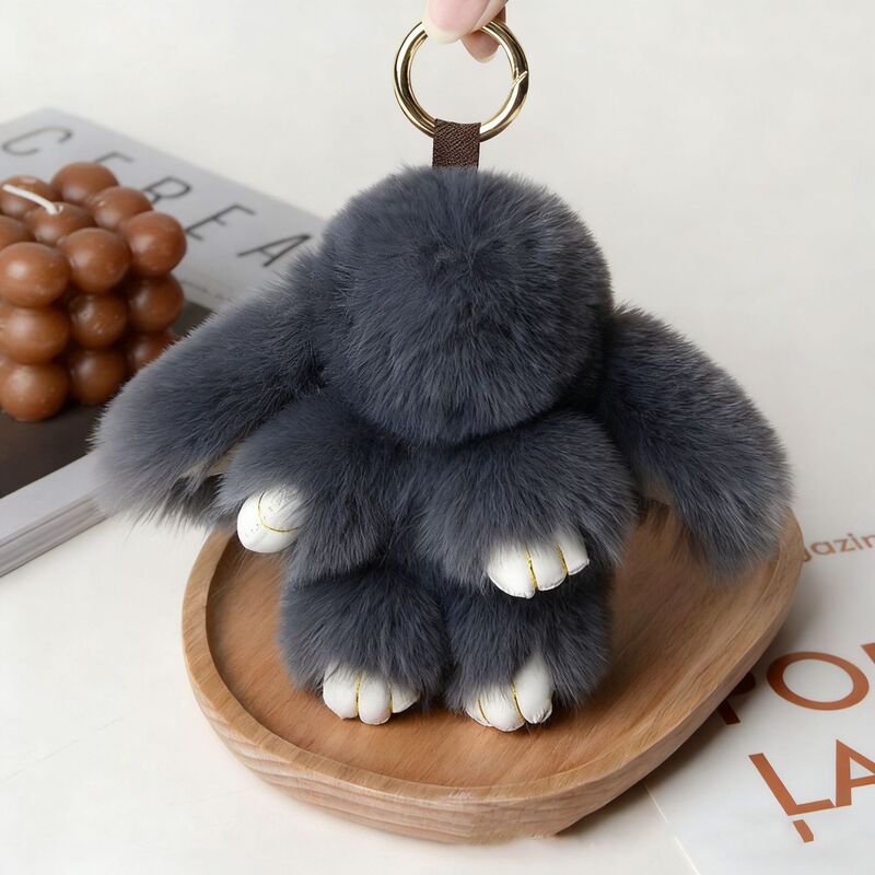 小さなウサギの毛皮ミニチュア装飾品、ウサギの毛皮バッグチャーム、ふわふわで可愛いランドセル、車のキーホルダー飾り|undefined