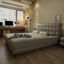 华夫格真皮床头层牛皮意式极简约超薄床头主卧真皮床电动智能床架