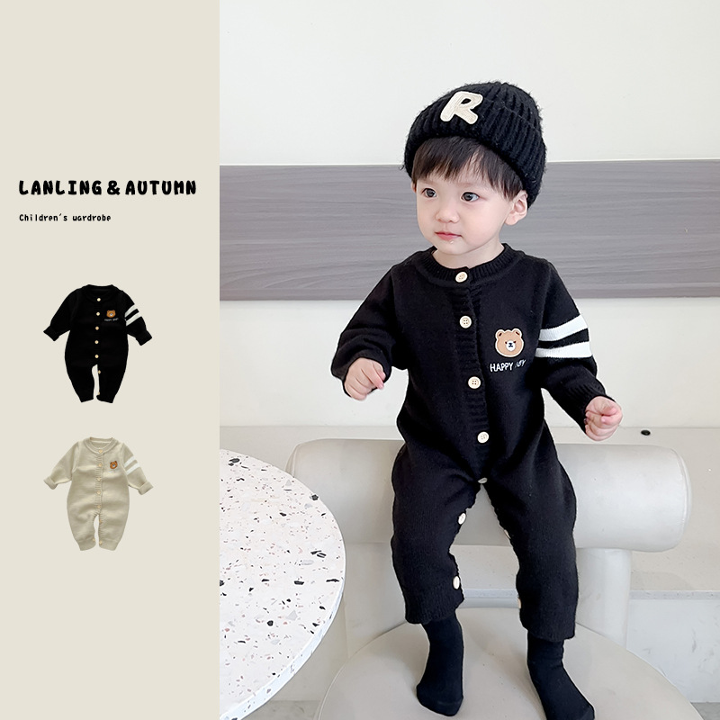 INS estilo bebé Otoño e Invierno ropa serie oso mameluco de punto bebé suéter cardigan abrigo salida mono
