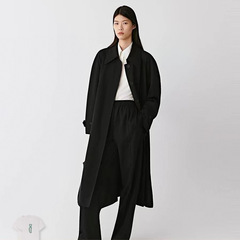 小禾女装商场同款2025秋季新款精纺羊毛平纹单排扣风衣外套中长款