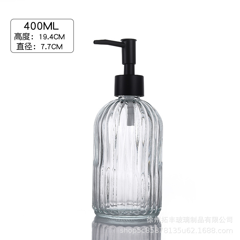 400ml; botella transparente + cabeza de bomba negra; vidrio