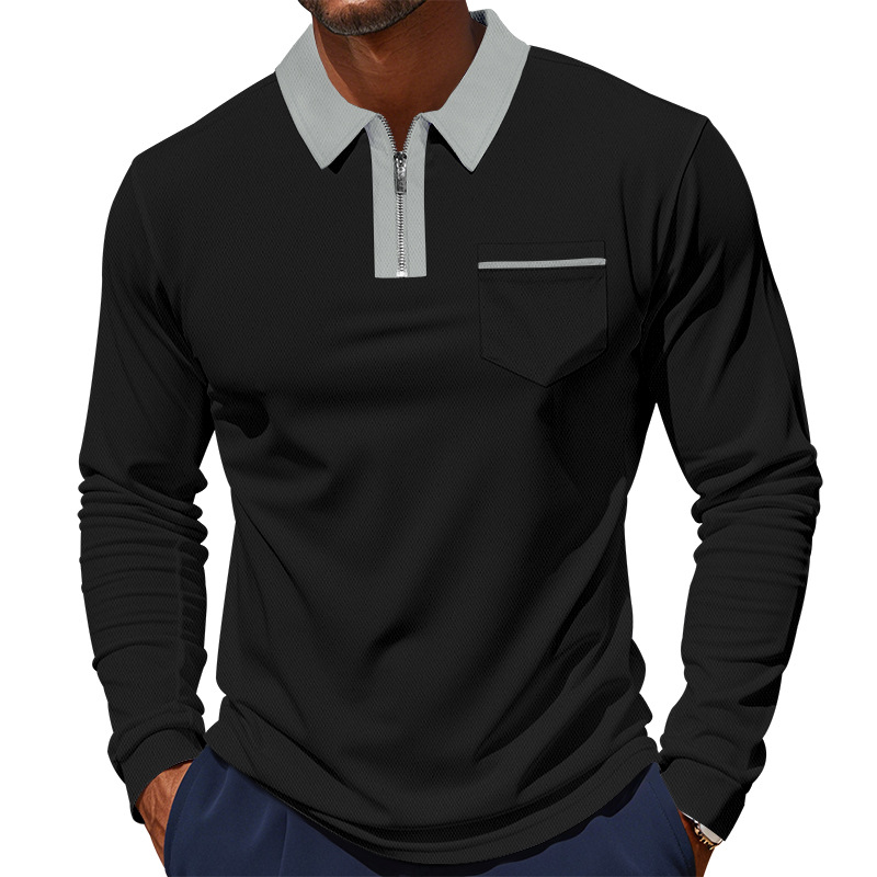 Camiseta Polo de Manga Larga para Hombre, Estilo Americano, Otoño-Invierno, Cuello con Media Cremallera, Ajustada, Camiseta Interior para Hombre