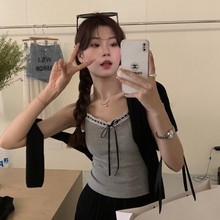 秋冬款纯欲风保暖内衣百搭蕾丝吊带背心一体式固定胸垫打底上衣女