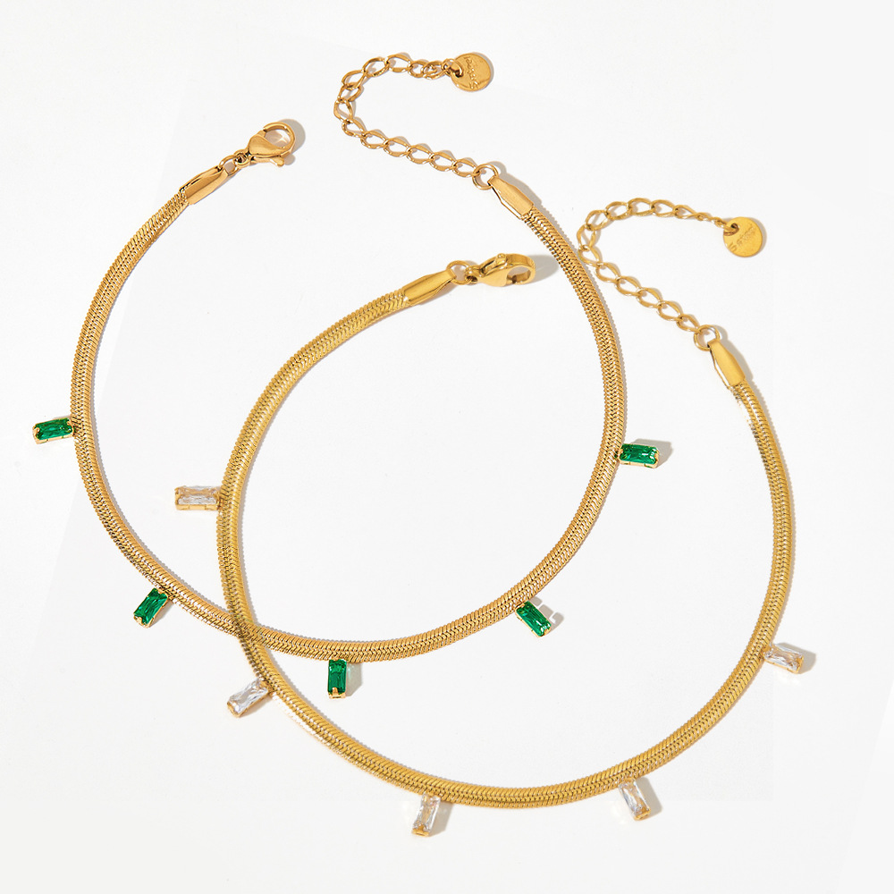 Simple Style Geometric Stainless Steel Inlay Zircon Womenu0027S Anklet