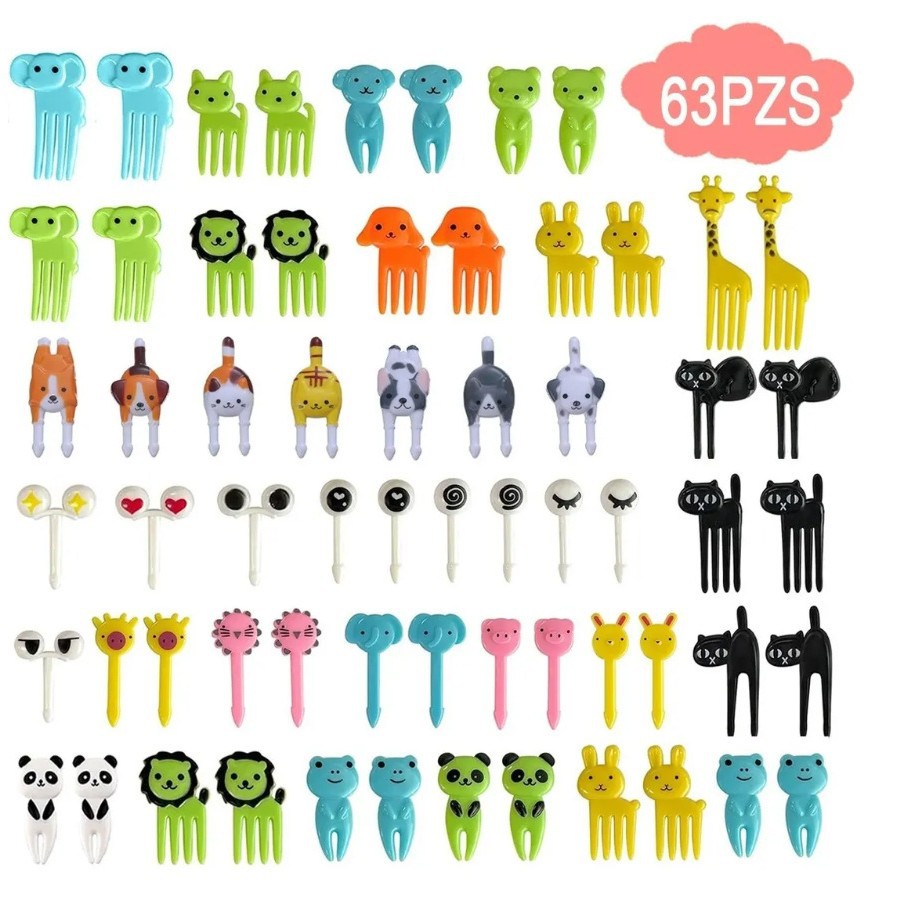 Uso doméstico Cartoon Tenedores para fruta para niños Creativo Animales para niños Set de palillos de plástico para fruta Palillos para fiambrera