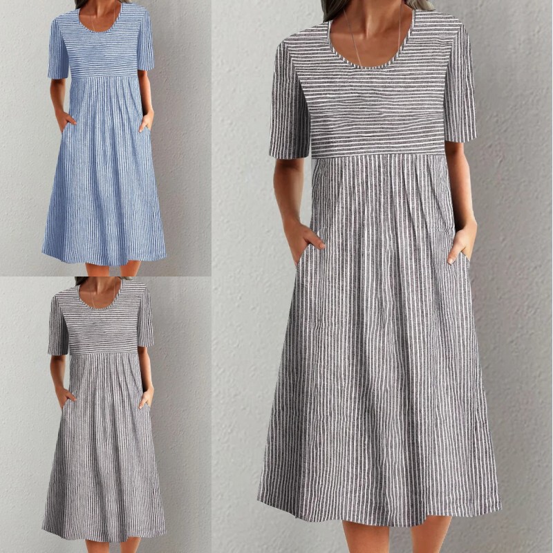 2024 Amazon Independent Station Wish Spring and Summer Women's New Casual Printed Round Neck Short Sleeve Dress 2024 Amazon Independent Station Wish Spring and Summer Women's New Casual Printed Round Neck Short Sleeve Dress