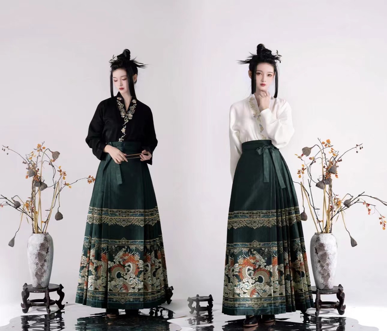 Su Yu Hua Shang Ming maxi dress imitation makeup flower Hanfu women's aircraft sleeve New Year autumn and winter set