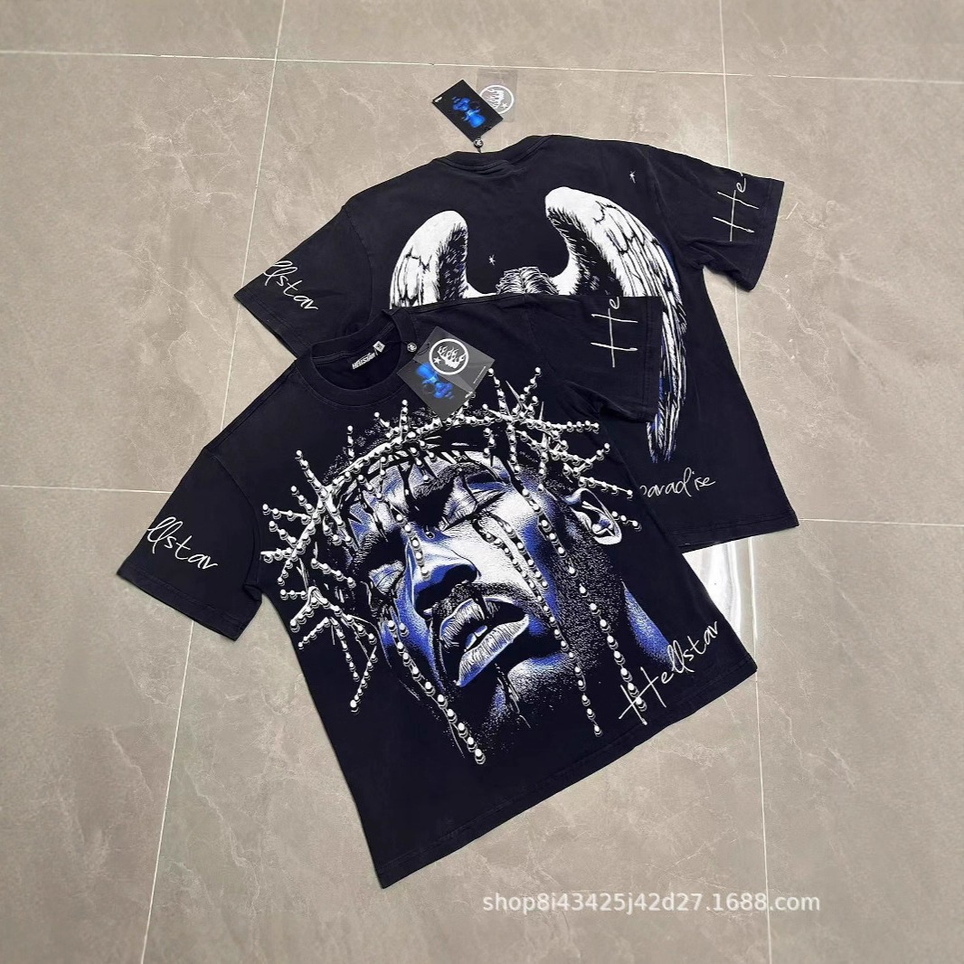 Camiseta de Manga Corta, Estampada, Holgada y de Algodón Peinado, Cuello Redondo