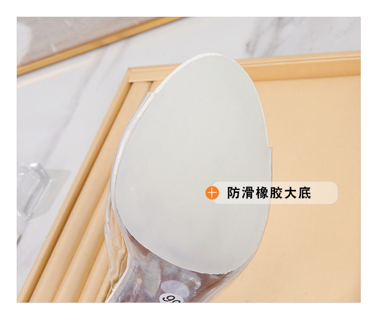 Dép sandal nữ quai ngang đính pha lê gót vuông 3–6 cm — Màu bạc, Màu hồng, Màu trắng, Màu đen chi tiết 12