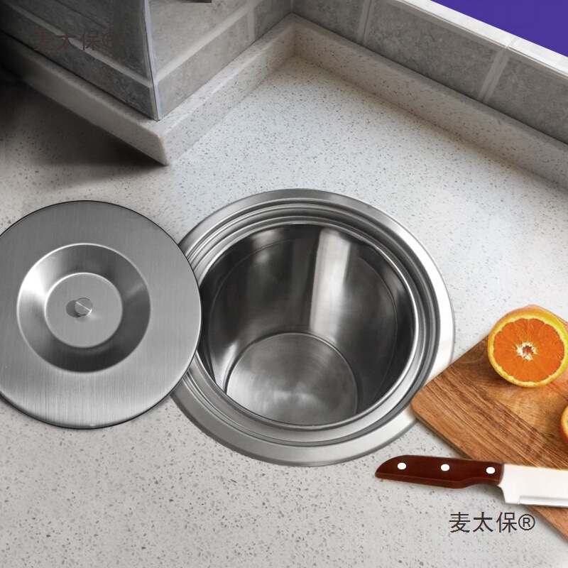 304 Stainless Steel Kitchen Countertop Embedded Trash Can Cabinet Household Classification Desktop Hidden Sink Metabo