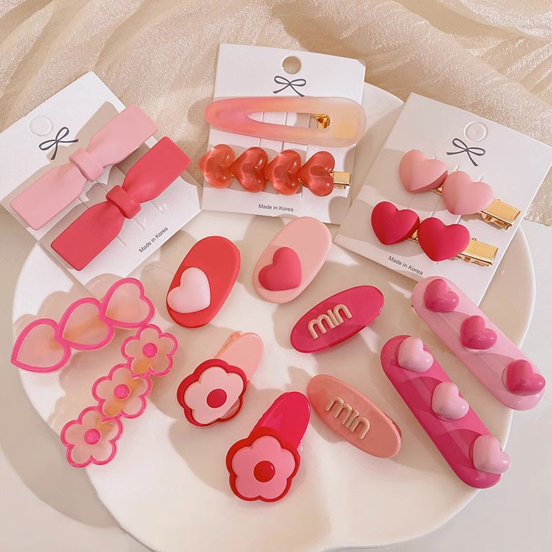 Pink Small Hairpin Sweet Desire Side Clip Cute Girl's Heart Sweet Duckbill Clip Hairpin Bangs Clip Headwear
