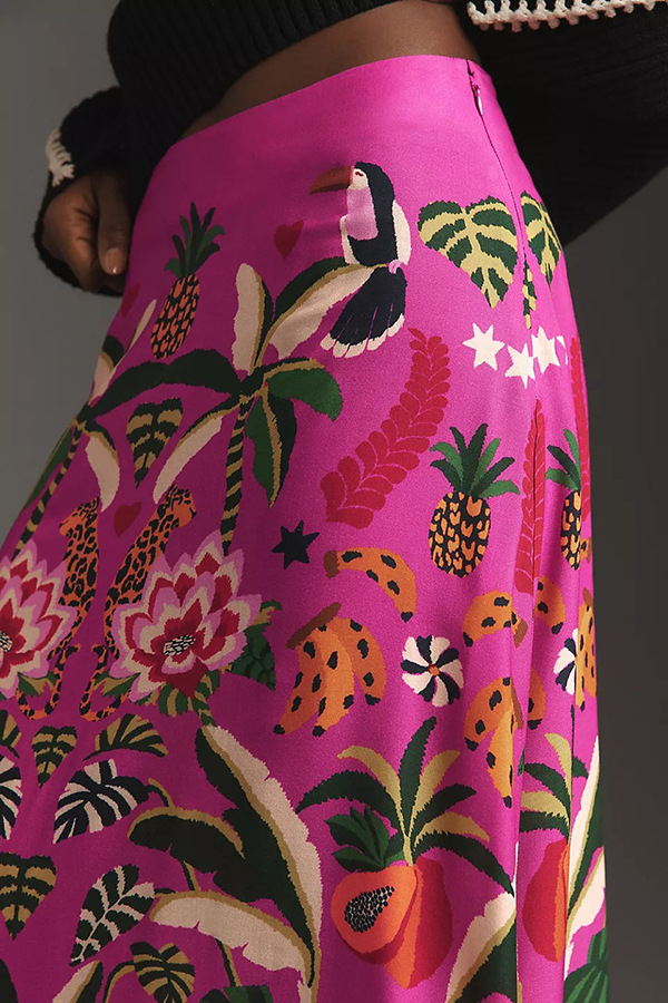 Regular Fit Fit Type Plant, Flower Pattern Summer Vacation Plant Flower Polyester Knee-Length Skirts