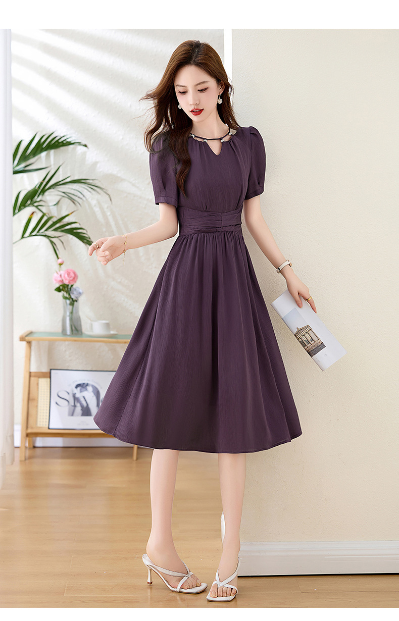 Váy midi mùa hè thời trang sang trọng, thiết kế thon eo, dáng dài vừa phải JX3320 — Màu đỏ rượu, Màu tím chi tiết 18