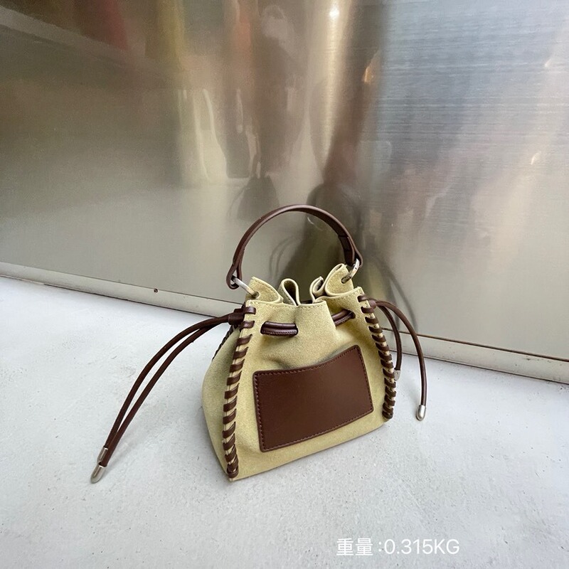 包包女2025新款网红撞色复古牛皮编织水桶包拼接手提单肩斜挎包潮|undefined