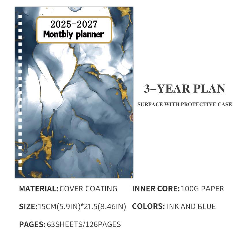 Moyan nuevo plan de 3 años, patrón de mármol, planificador personal, cuaderno de notas para estudiantes de arte