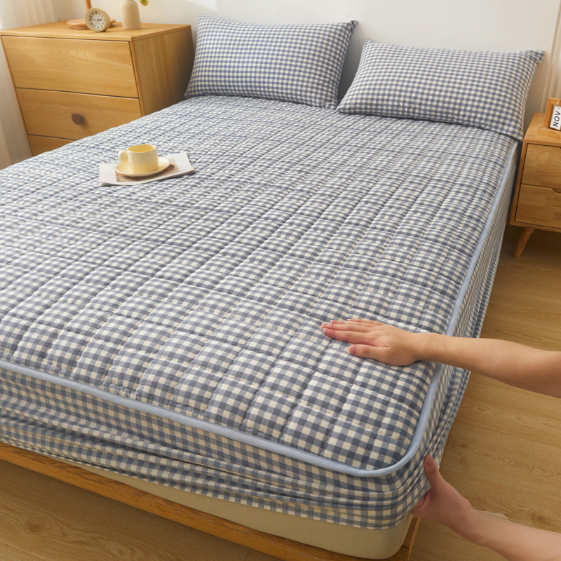 2025 nueva clase A de algodón teñido en hilo de algodón lavado funda de cama cubierta protectora de colchón grueso acolchado funda de cama de una sola pieza
