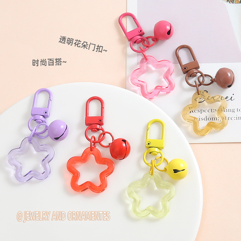 Candy Color Cut Out Plastic Five-Pointed Star Bell Keychain Cute Handmade DIY Small Pendant Jewelry Accessories Wholesale Candy Color Cut Out Plastic Five-Pointed Star Bell Keychain Cute Handmade DIY Small Pendant Jewelry Accessories Wholesale