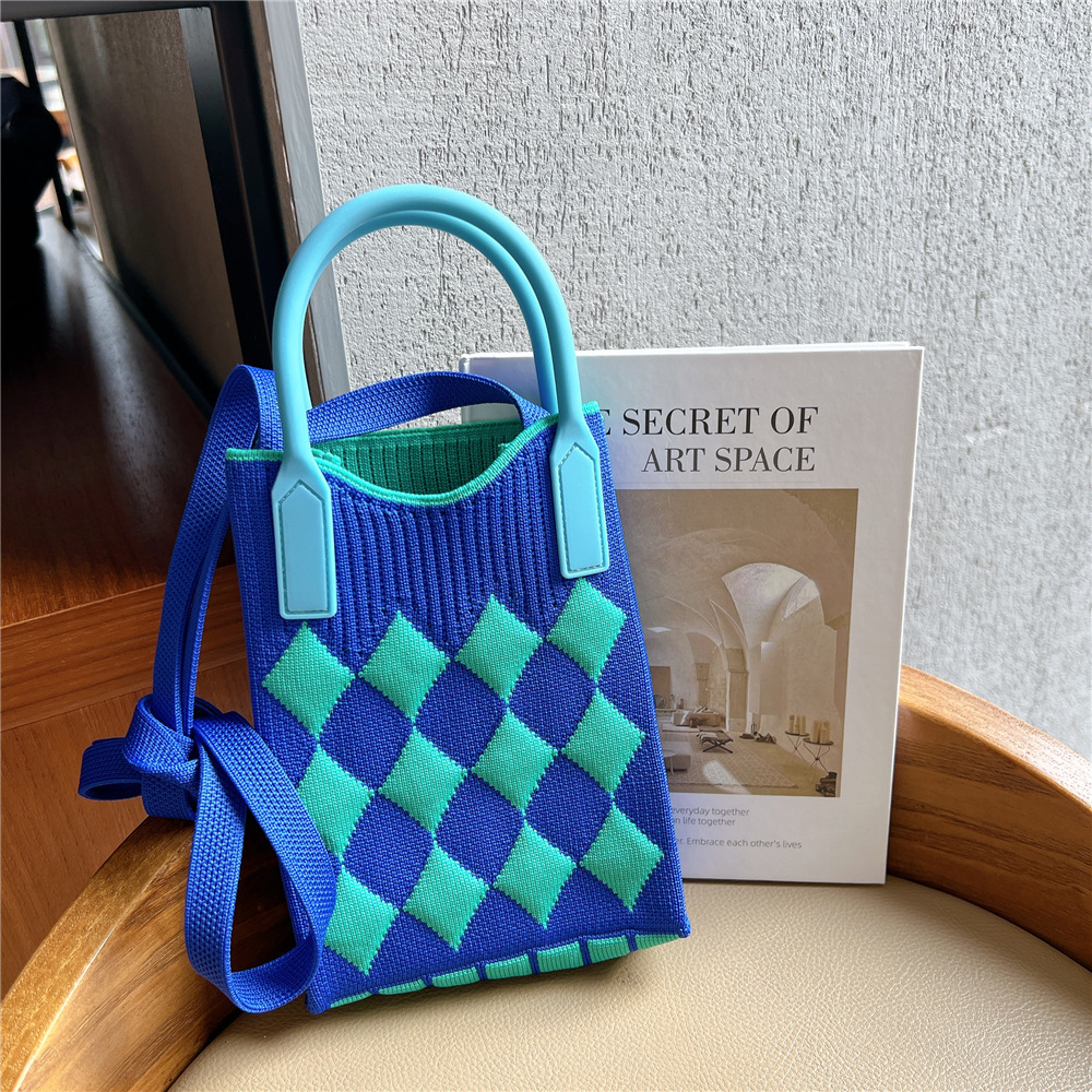 Bolsa de teléfono móvil Plaid bolsa de mensajero de las mujeres Mini pequeño bolso pequeño lindo ligero cuatro estaciones bolso de punto