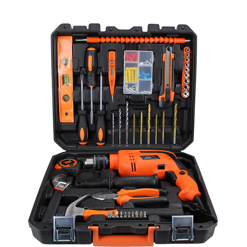 Snjue taladro de impacto Caja de Herramientas traje de acero al carbono coche portátil hardware Herramientas traje de litio taladro eléctrico traje 010 image 8