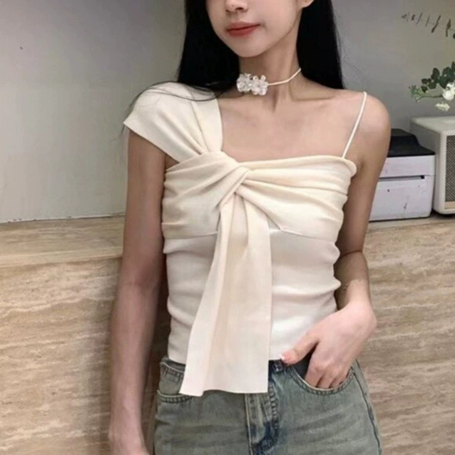 Чистый сексуальный ветер 2024 летняя осень новая мода горячая девушка изогнутый дизайн чувство подтяжки маленький жилет без рукавов топ женский