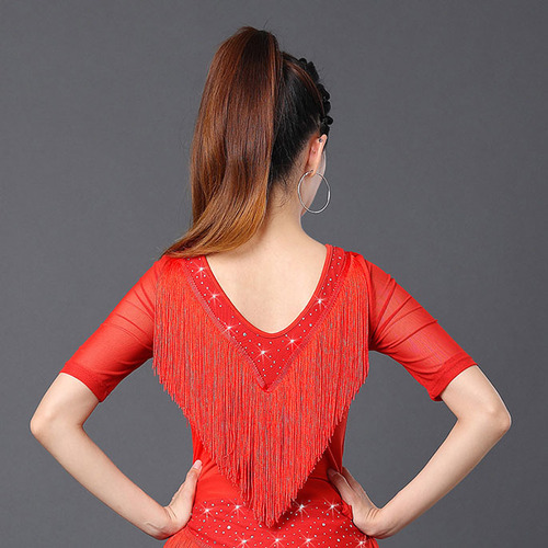 Square dance clothing dance training Latin dance clothing new summer tassel short-sleeved body modern dance tops for women