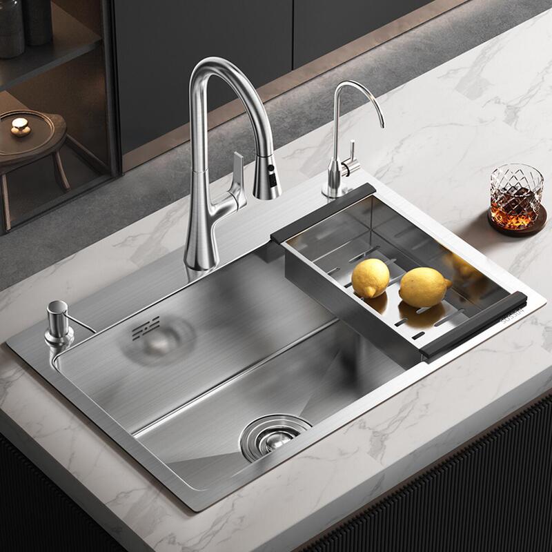 Thickened Sus304 Stainless Steel Brushed Countertop Kitchen Sink Large Single Bowl Handmade Dishwashing Basin Under-Counter Basin