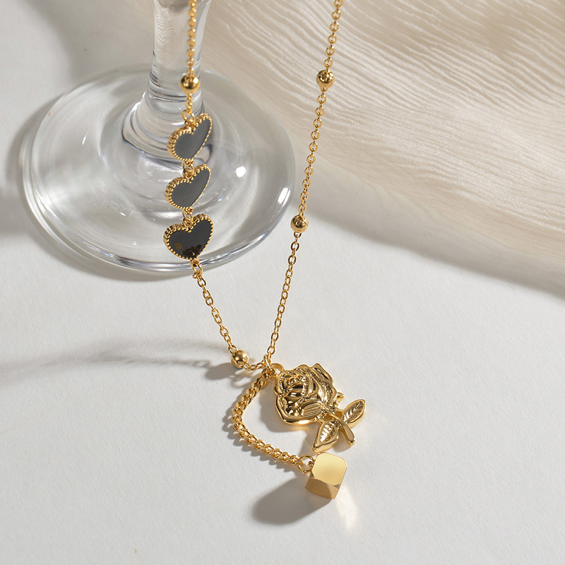 304 Stainless Steel Material Flower Pattern Stainless Steel Titanium Steel Elegant Flower Plating Pendant Necklace