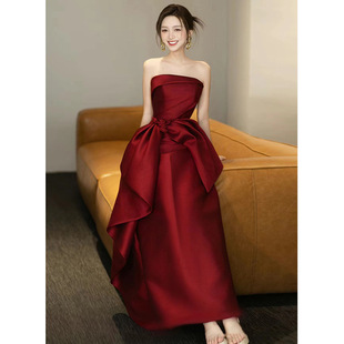 Toast Dress Bride 2025 New High-End Engagement Dress Small Wedding Homecoming Satin Female Autumn Burgundy
