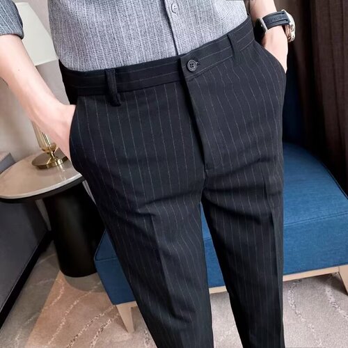 Spring and Autumn Halter 9/10 Men's Pants Trendy Sheer Suit Pants Slim Fit Small Leg Men's Casual Western Trousers