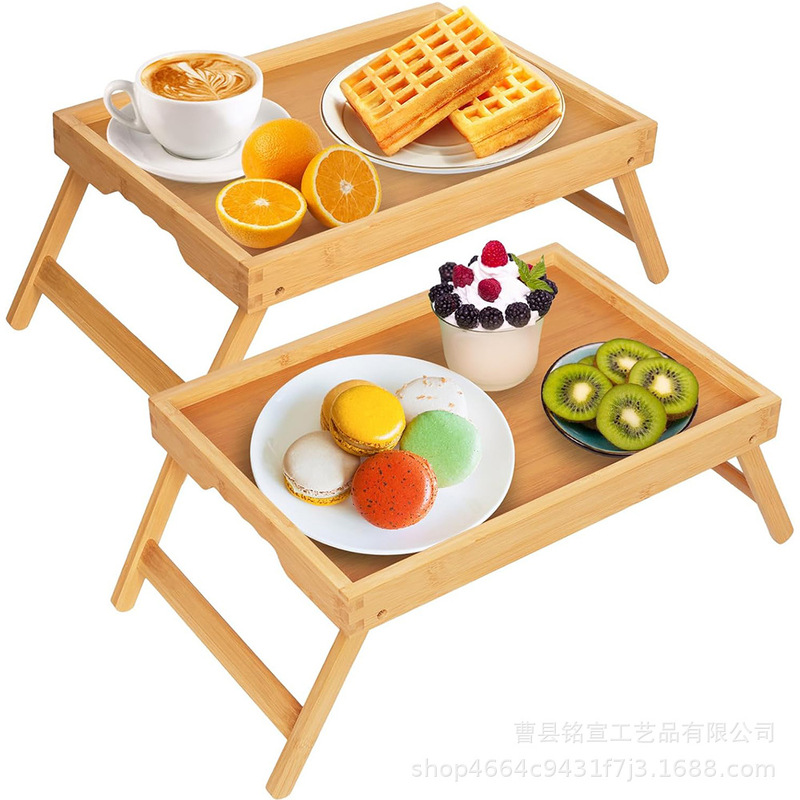 Bamboo Breakfast Bed Tray Table with Folding Legs Tv Table Laptop Tray Hospital Eating Snack Tray