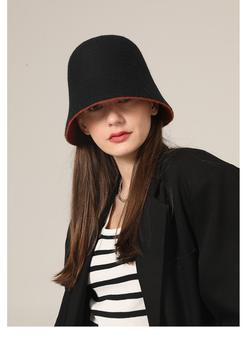 Gorro bucket de punto para mujer otoño invierno estilo coreano_voghion.com