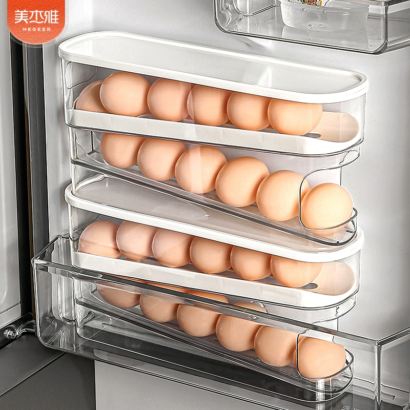 Automatic rolling egg storage box refrigerator with the side door puts egg box to install egg frame to support fresh box