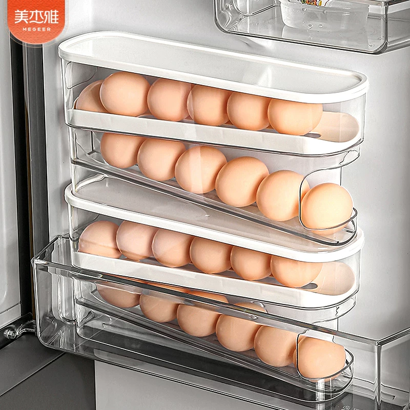 Automatic rolling egg storage box refrigerator with the side door puts egg box to install egg frame to support fresh box