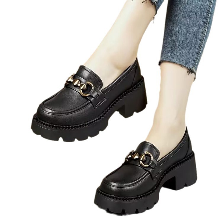 Bizcocho estilo británico suela gruesa aumento Lefu zapatos mujer 2024 nuevo otoño suela blanda zapatos de cuero de tacón grueso de todo fósforo