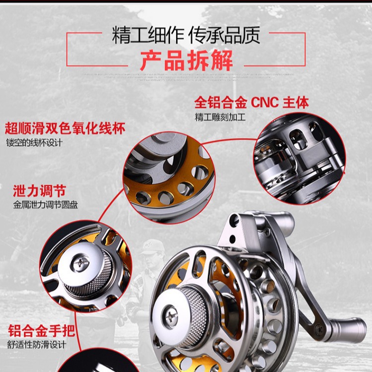 Golden Shark King Luya Wheel Flywheel Rueda giratoria de cabeza de Metal Rueda de pesca Rueda de línea de pesca Rueda de caña de mar Luya Rueda de pesca de mar