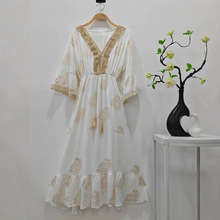 新款女装马来印尼穆斯林长袍时尚烫金连衣裙