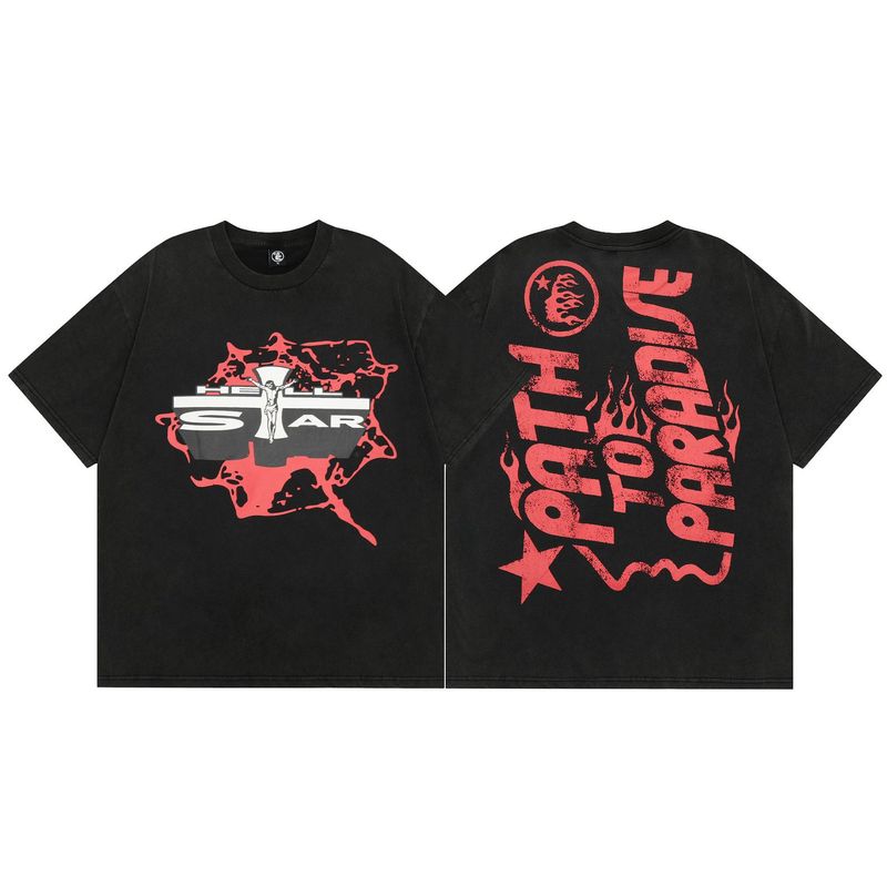 クロスボーダー新しい夏アメリカンレトロ半袖クリエイティブレタープリントルーズトレンディブランド半袖Tシャツトップス男性と女性用|undefined