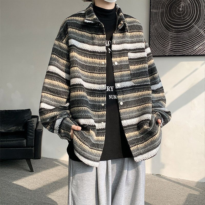 Vintage Ethnic Style Thick Tweed Striped Jacket Men's Vintage Japanese Lazy Style Jacket Autumn Plus Size Men's Clothing Vintage Ethnic Style Thick Tweed Striped Jacket Men's Vintage Japanese Lazy Style Jacket Autumn Plus Size Men's Clothing