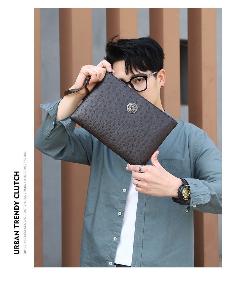 Men's Medium All Seasons Pu Leather Solid Color Fashion Square Zipper Clutch Bag display picture 3