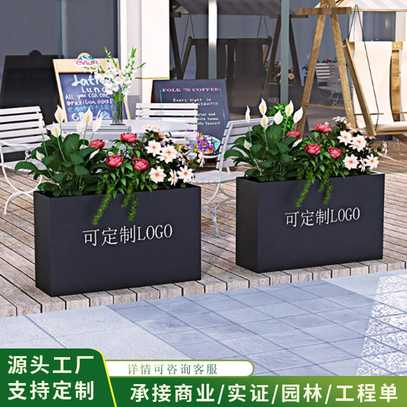 Caja de flores de acero inoxidable al aire libre cerca de hierro forjado divisoria canal de flores calle comercial municipal plantación al aire libre estante cama de flores image 26