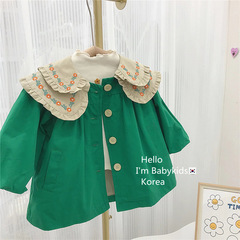 Girls' Double Collar Embroidered Coat Spring and Autumn 2022 New Korean Style Parka Children's Stylish Princess Baby Top