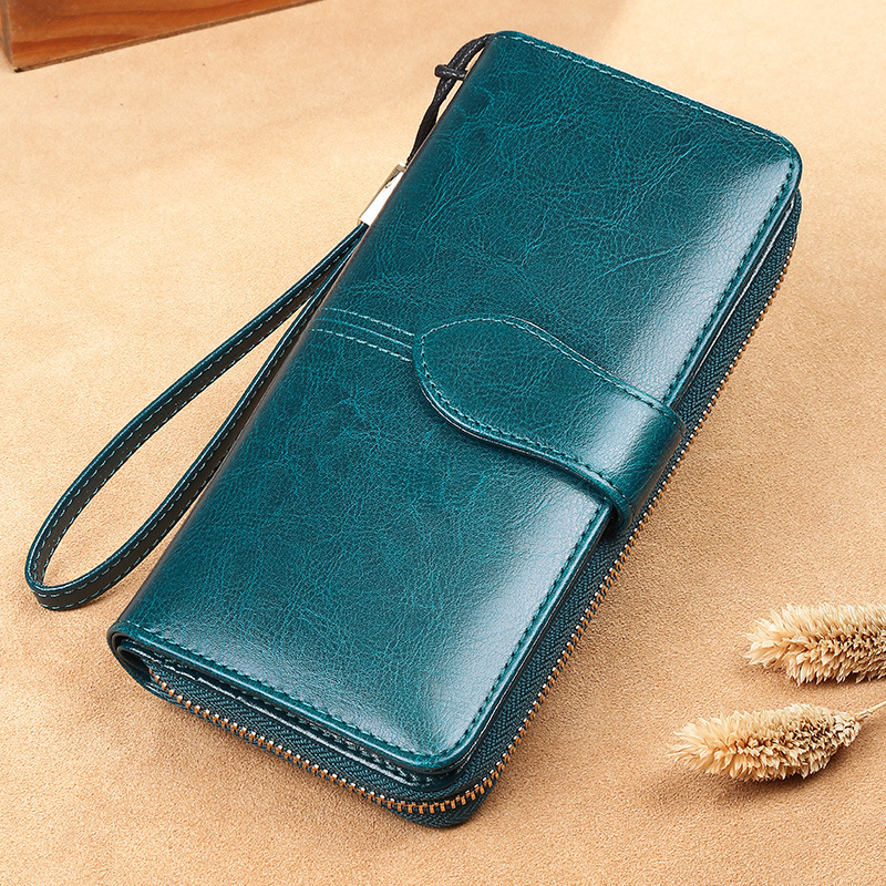 2025 New Oil Waxed Cowhide Long Women's Wallet Genuine Leather Zipper Leather Clip Large Capacity Multifunctional Clutch 2025 New Oil Waxed Cowhide Long Women's Wallet Genuine Leather Zipper Leather Clip Large Capacity Multifunctional Clutch