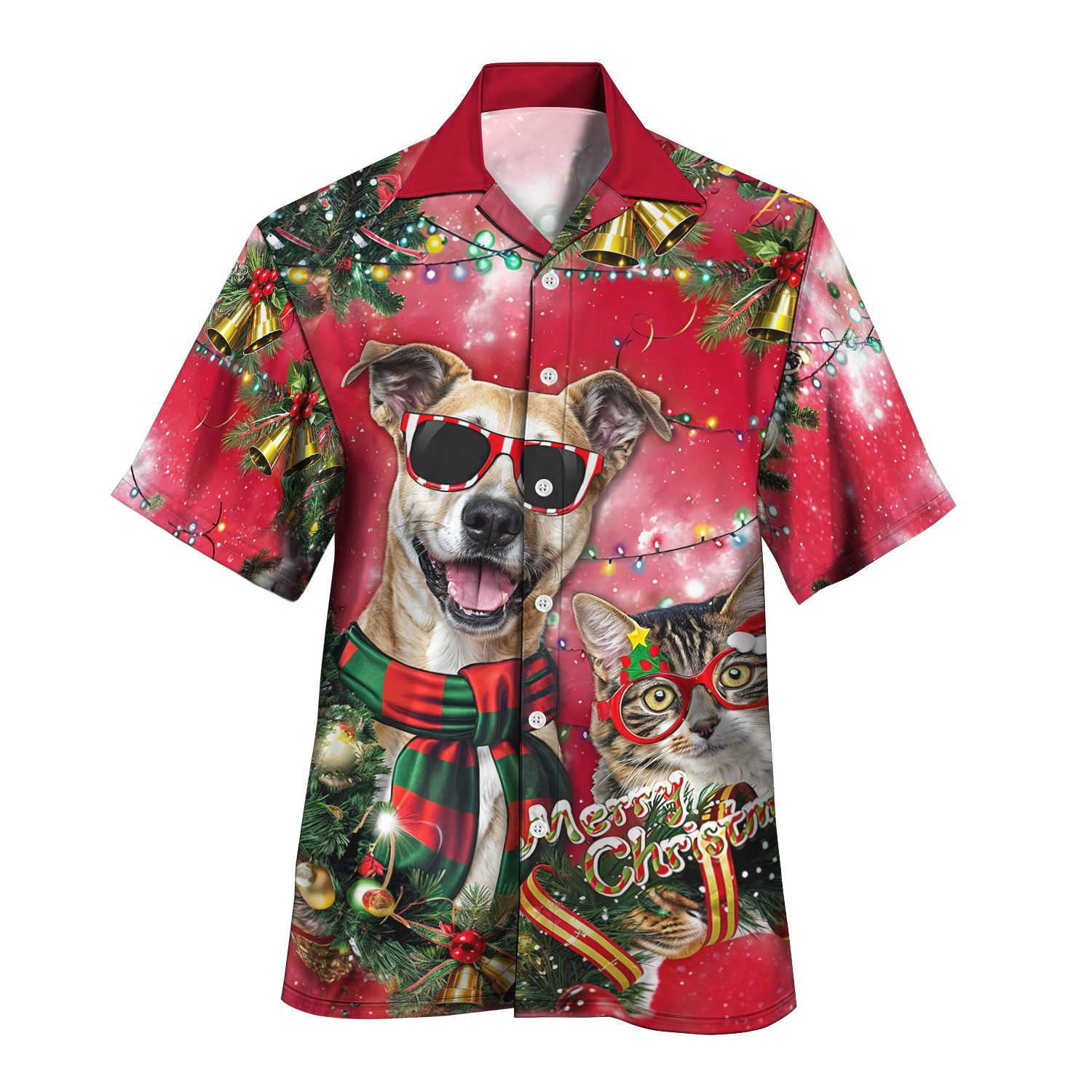 3D estampado digital patrón de alce festivo serie roja venta directa de fábrica camisa con cuello cubano MB33