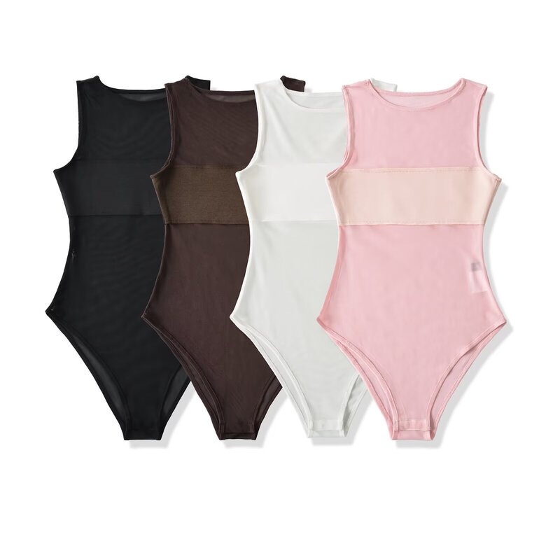 Pb&Za European and American Style See-Through Sleeveless Vest Round Neck Jumpsuit for Women Summer Hot Girl Inner Wear Outer Wear Jumpsuit Pb&Za European and American Style See-Through Sleeveless Vest Round Neck Jumpsuit for Women Summer Hot Girl Inner Wear Outer Wear Jumpsuit