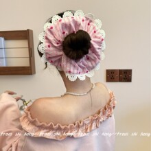 韩系条纹花边大肠圈女2025新款高级感丸子头发绳马尾头绳发圈发饰