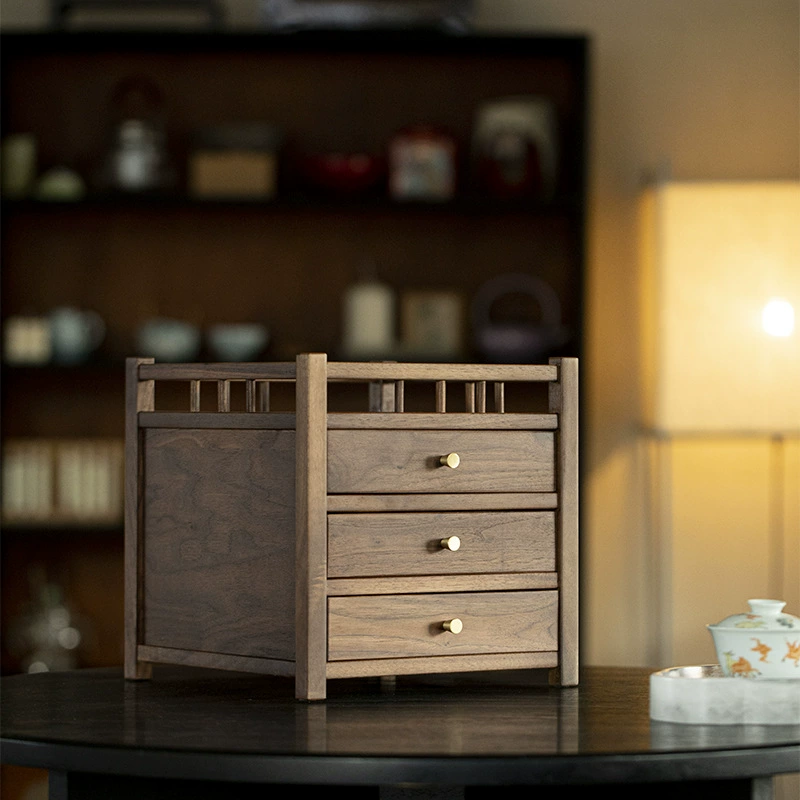 Шкаф для хранения чайного торта из черного ореха, трехслойный ящик для чая Пуэр, выдвижной ящик, стойка Bogu, чайный столик, чайный набор для хранения